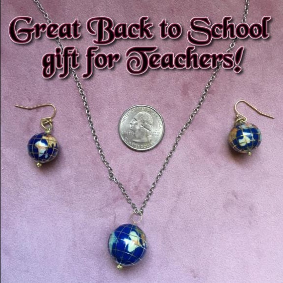 Jewelry - Lapis Globe World Planet Earth Earrings Necklace